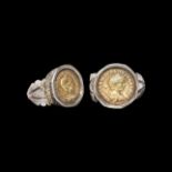 Roman Silver Ring with Gilt Caracalla Bezel