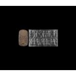 Western Asiatic Early Dynastic IIIA Cylinder Seal with Banquet Scenes