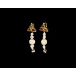 Indian Enamelled Gold Earrings with Pearls