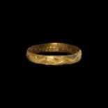 Post Medieval Decorated 'Respect is the Valewe' Gold Posy Ring