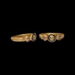 Post Medieval Gold Skull Ring with Diamonds