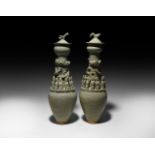 Chinese Song Glazed Granary Jar Pair