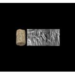 Exceptionally Large Western Asiatic Sumerian Cylinder Seal with Bullmen