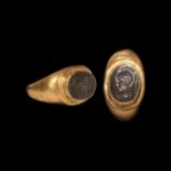 Roman Gold Ring with Silver Mars Intaglio