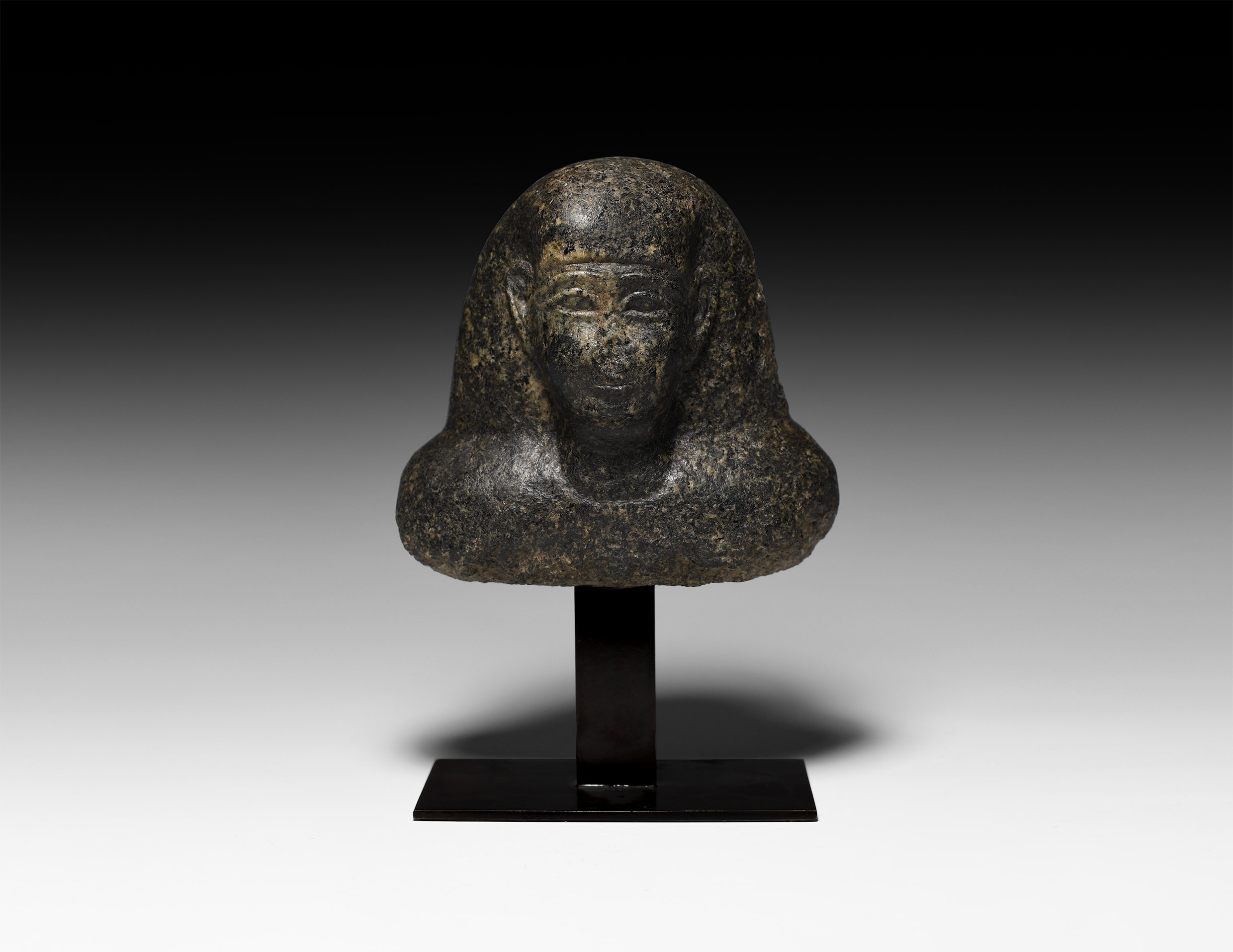 Egyptian Diorite Bust of a Dignitary with Hieroglyphic Inscription