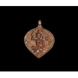 Tibetan Gilt Silver Jewelled Amulet with Shiva