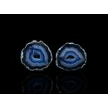 Polished Blue Agate Geode Pair