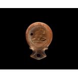 Post Medieval Roman Style Oil Lamp with Gladiator