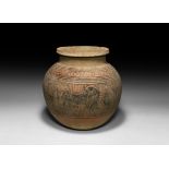 Large Indus Valley Mehrgarh Storage Jar with Zebu, Lion and Antelope