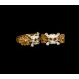 Post Medieval Gold Skull Ring with Enamelled Cross Bones