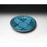 Egyptian Blue Faience Dish with Lotus Decoration