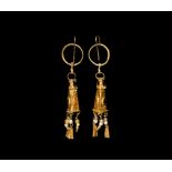 Greek Hellenistic Gold Earrings with Amphora Drops
