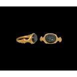 Roman Sea Creature Gemstone in Gold Ring