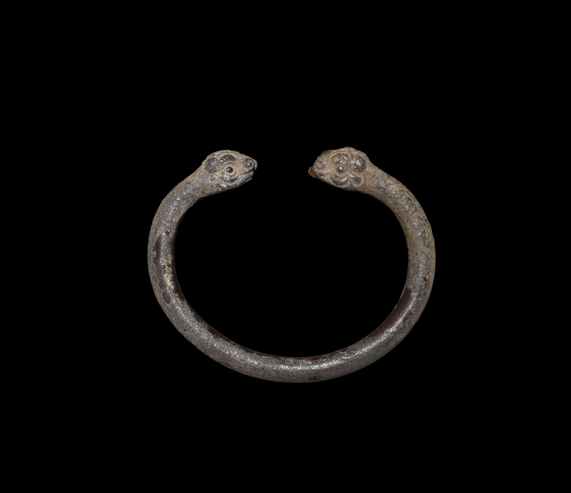 Western Asiatic Urartu Silver Lion-Headed Bracelet