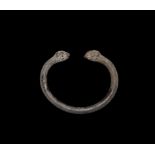 Western Asiatic Urartu Silver Lion-Headed Bracelet