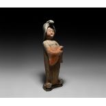 Chinese Tang Standing Lady with Baby Figurine