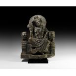 Gandharan Buddha Seated Between Lions