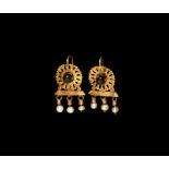 Roman Gold Earrings with Garnets and Pearls