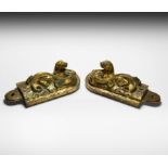 Chinese Ordos Gilt Dragon Fitting Pair