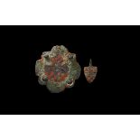 Medieval Gilt Heraldic 'de Thorpe Family' Shield Plate and Horse Harness Pendant