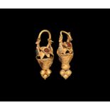 Parthian Gold and Gemstone Earring Pair