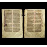 Medieval English Gold Illuminated Latin Bible Vellum Leaf