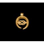 Roman Gold Lunate Pendant with Knot