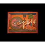 Indian Basohli Painting with Gods Paying Respect to Vishnu