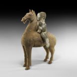 Chinese Han Horse and Rider Figure Group