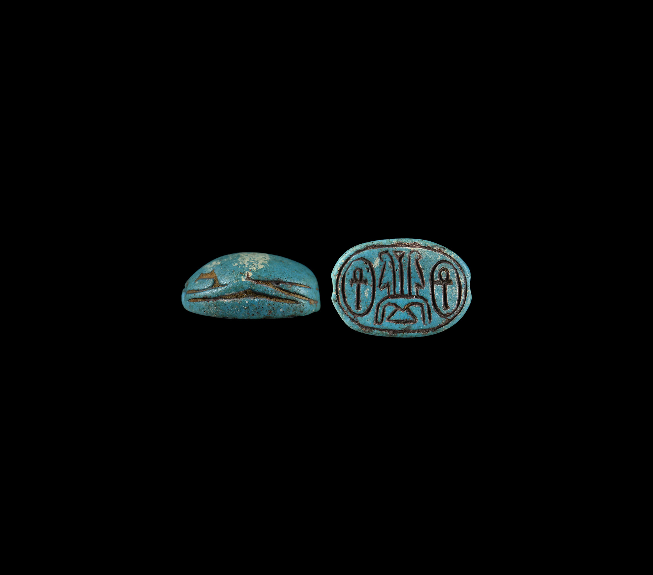 Egyptian Scarab with Maat Feathers and Ankhs