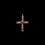 Post Medieval Gilt Silver Cross with Christogram Gemstone