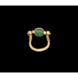 Egyptian Gold Swivel Ring with Emerald