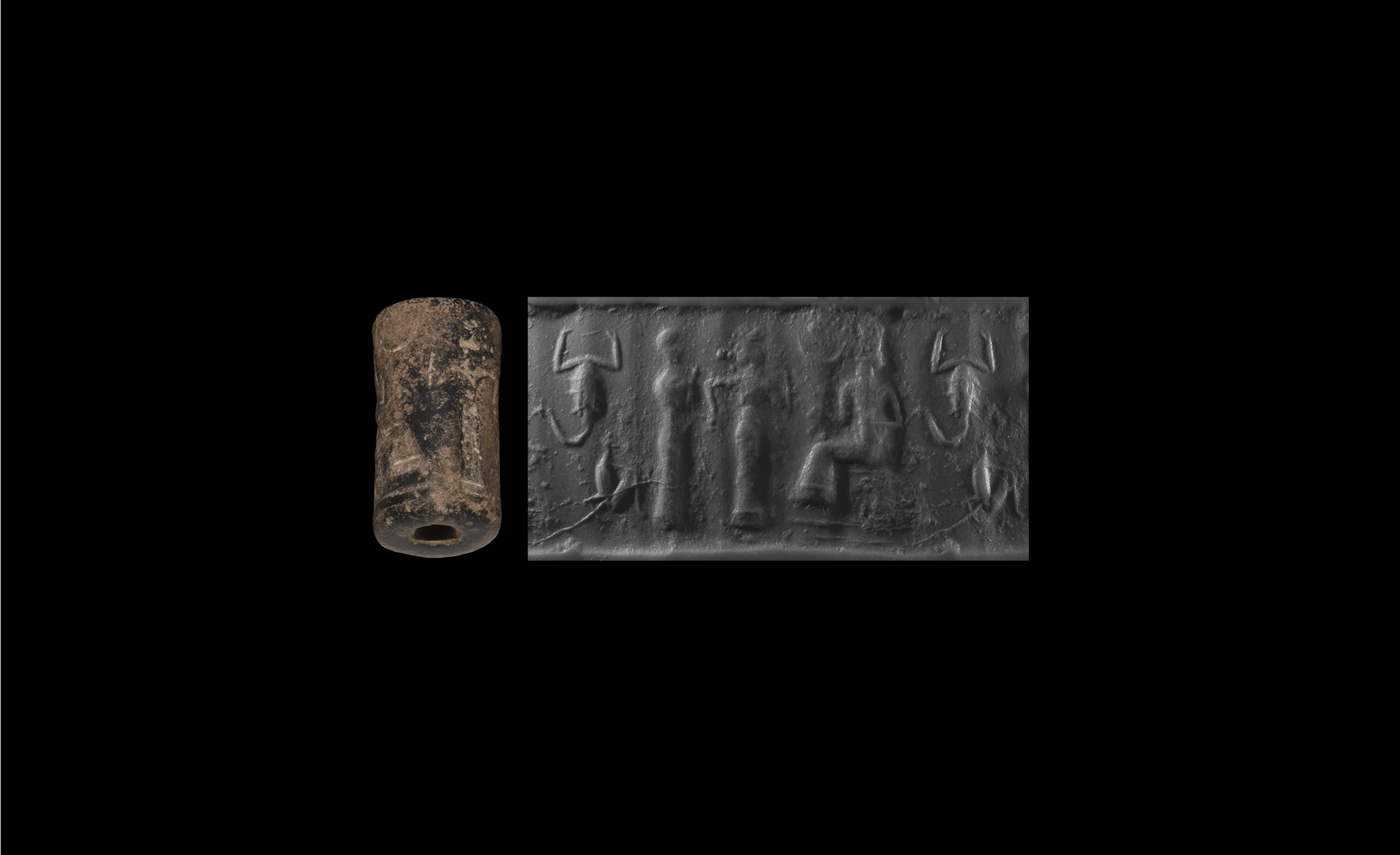 Western Asiatic Mitanni Cylinder Seal with Figures and Scorpion