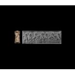 Western Asiatic Early Dynastic II Silver Cylinder Seal with Fighting Animal Scene