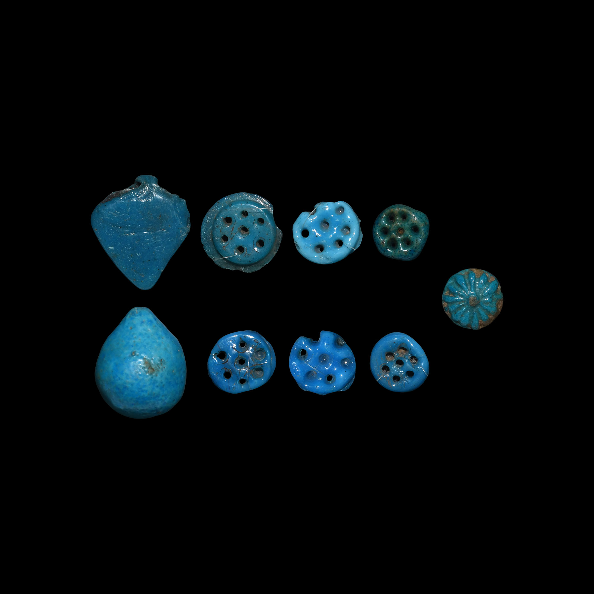 Egyptian Deep Blue Amulet and Bead Group