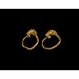 Greek Gold Lion Earring Pair