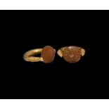 Graeco-Phoenician Gold Ring with Gryphon Gemstone