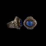 Islamic Inscribed Sapphire-Coloured Bead in Silver Ring
