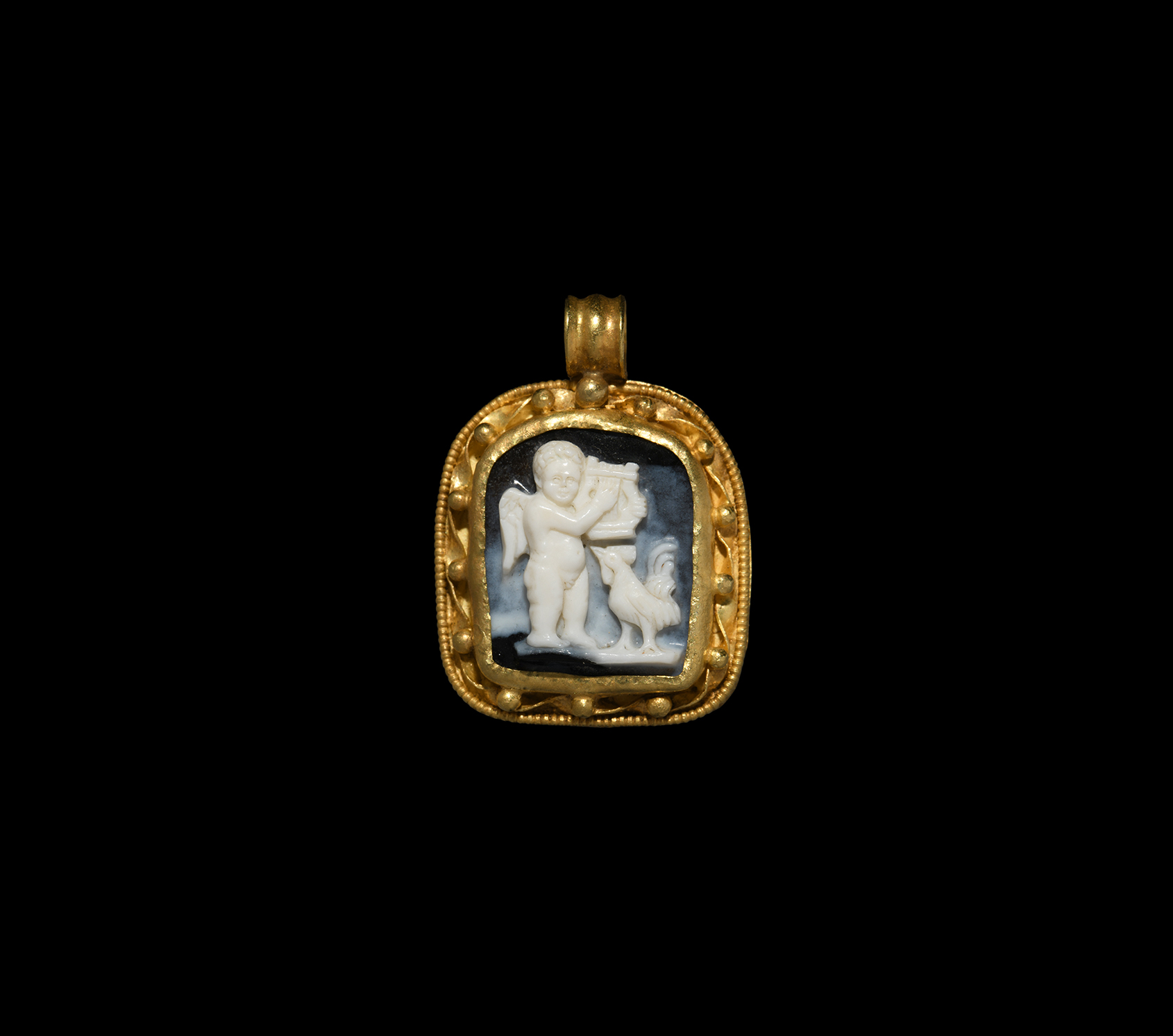 Roman Gold Cameo Pendant with Cupid Playing Harp