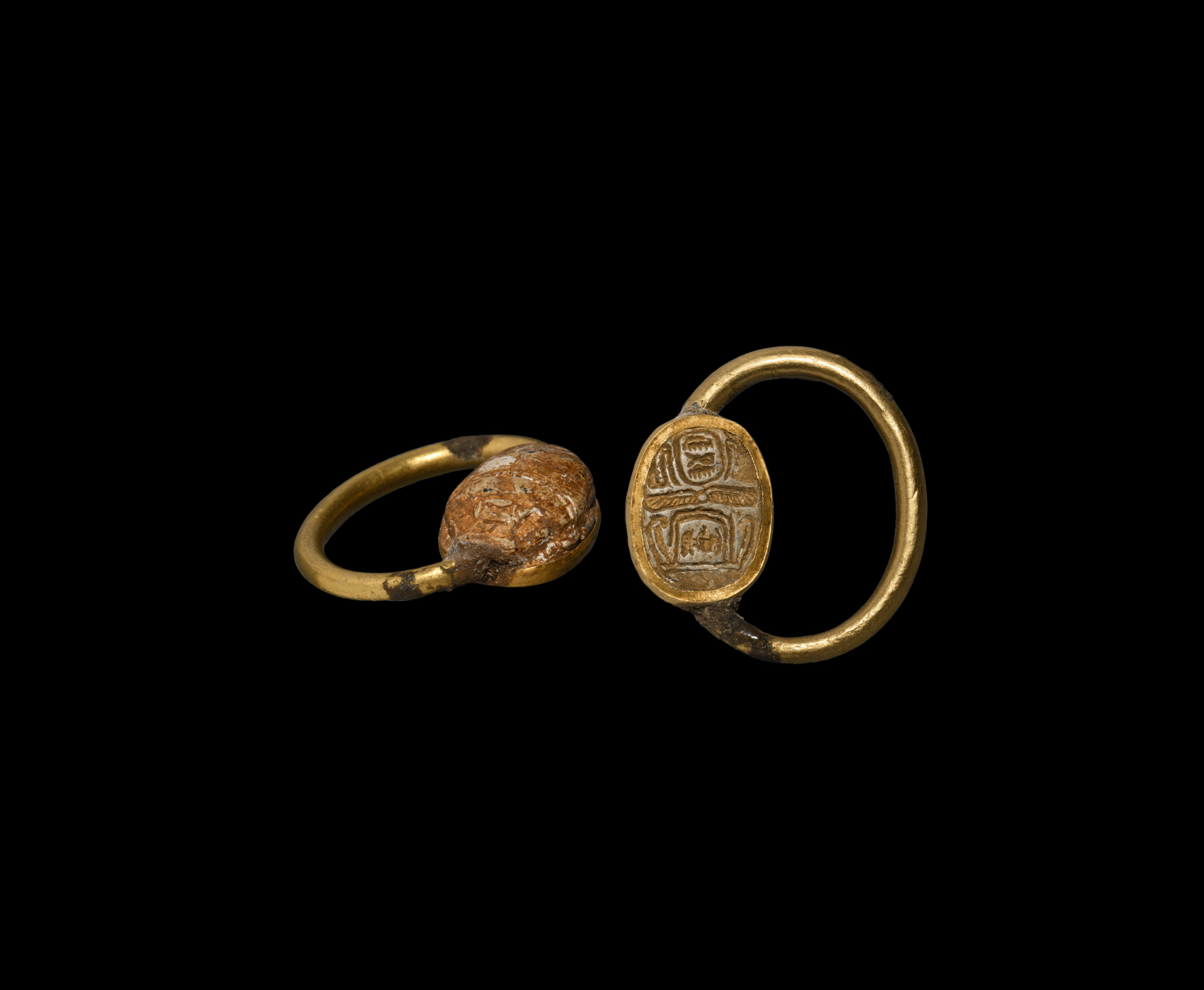 Egyptian Gold Framed Scarab Ring with Royal Cartouches