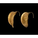 Gold Leaf-Shaped Earring Pair