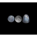 Babylonian Chalcedony Stamp Seal with Mushussu-Monster