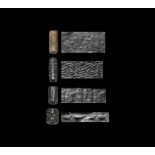 Cylinder Seal Group with Hero, Archer, Animals and Geometric Designs