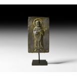 Post Byzantine Gilt Silver Plaque with Saint