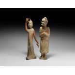 Chinese Tang Dancing Figure and Observer Pair