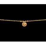 Greek Provincial Gold Bead Necklace with Flower Pendant