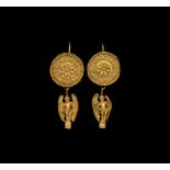Hellenistic Gold Filigree Earrings with Winged Fruit Offerant