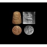 Late Babylonian Stamp Seal with King Facing a Lamassu
