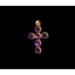 Post Byzantine Amethyst Jewelled Gold Cross Pendant