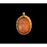 Post Medieval Gold Pendant with Inscribed Gemstone